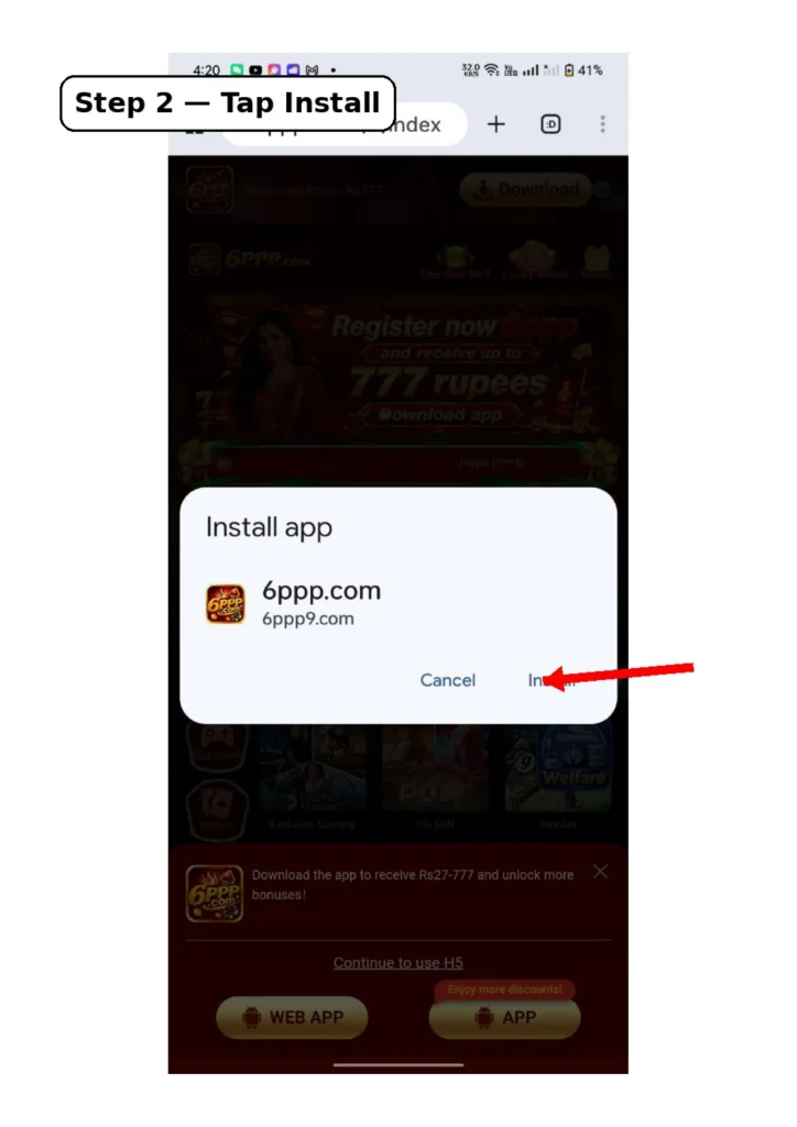 6PPP Download step 2 selecting the Download APK button