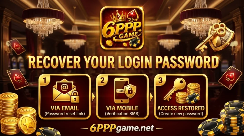 Step by step guide on how to recover 6PPP Game password using email and phone verification.
